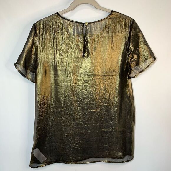 Michael Kors Sheer Gold Black Blouse Size Medium - Picture 8 of 9